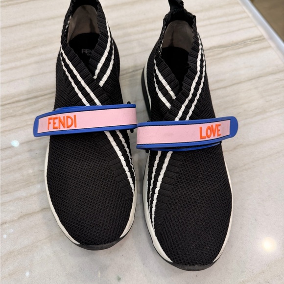 Fendi Shoes - Fendi Black Sneakers with Pink and Blue Accents